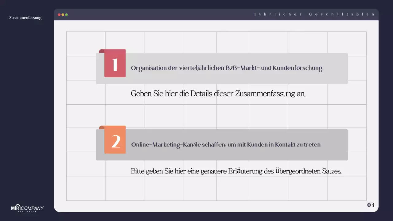 Planung eines modernen Businessplans in Marineblau