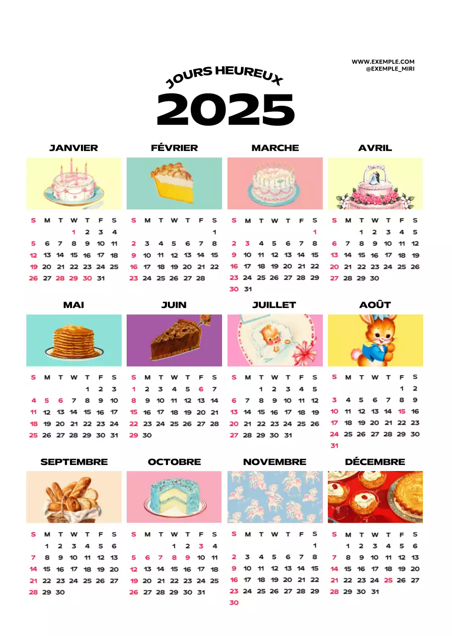 Calendriers colorés avec une variété d'illustrations rétro