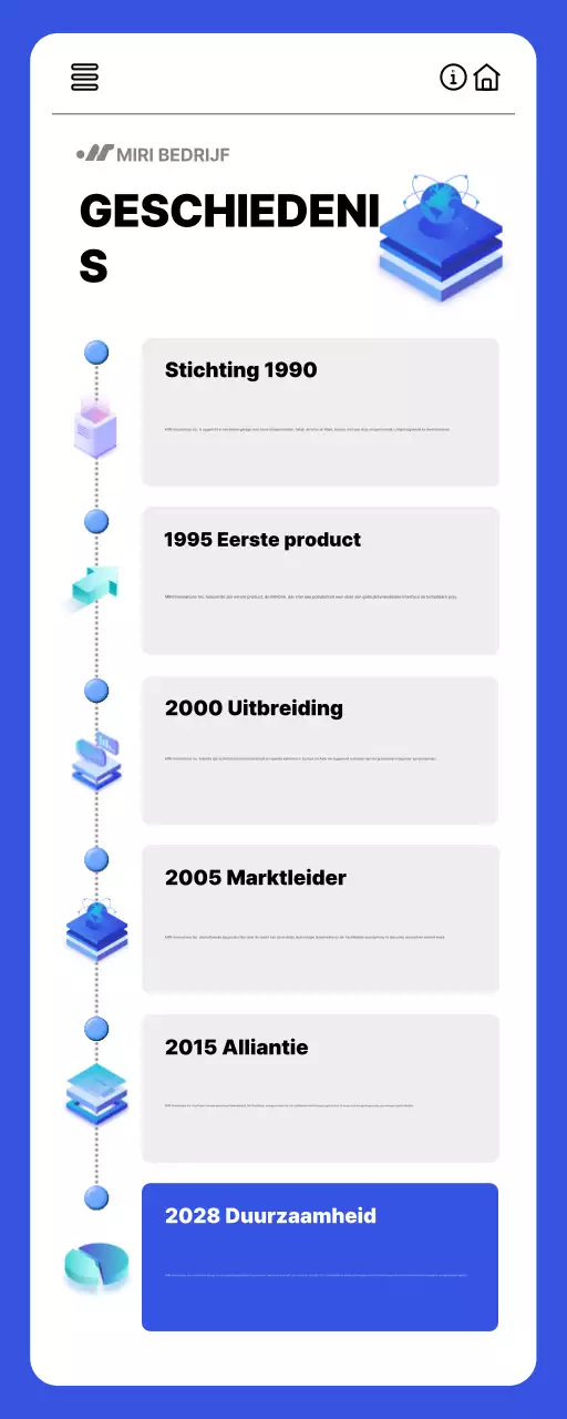 blauw modern document met bedrijfsgeschiedenis