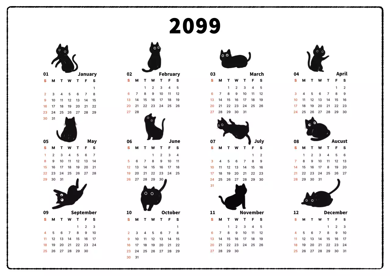 黒 かわいい 猫 カレンダー ポスター