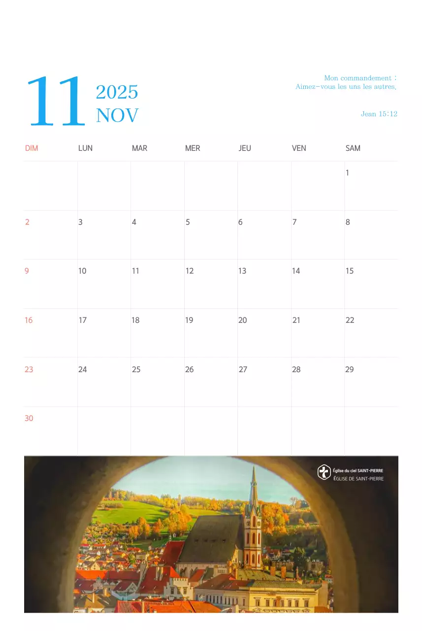 Calendrier d'église moderne bleu