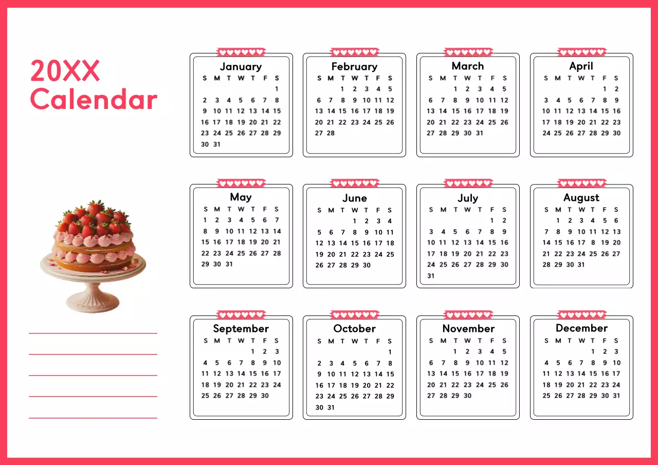 Poster Jadwal Kalender Sederhana Berwarna Pink