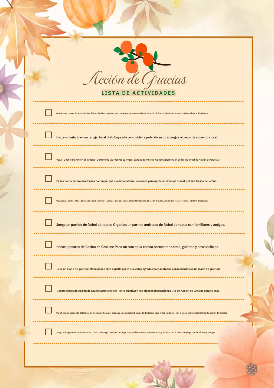 planificador naranja tradicional de Acción de Gracias