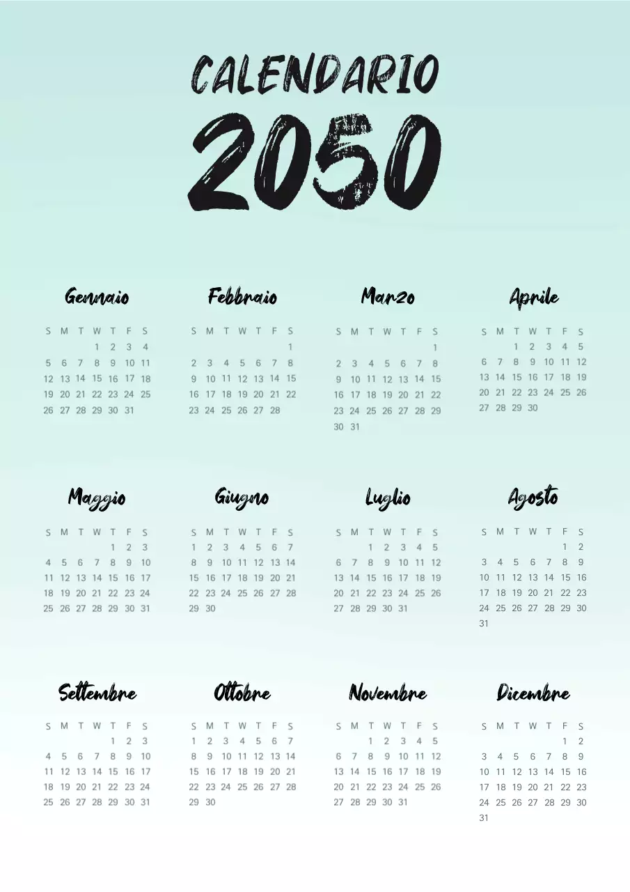 Calendario semplice scritto a mano in menta e nero