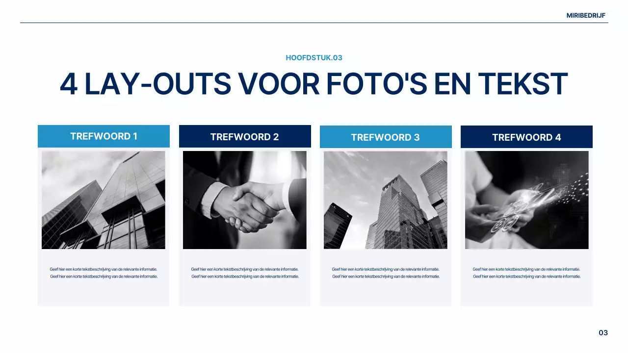 Een eenvoudig globaal bedrijfsplan in wit en blauw