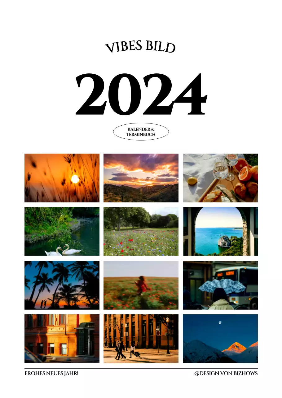 Einfacher Stil Wandkalender mit schwarz-weiß emotionalen Reisefotografie Konzept