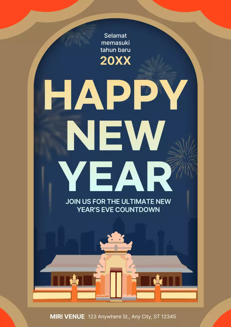 Orange Traditional New Year Invitation Poster