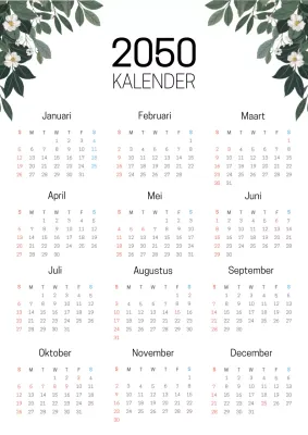Eenvoudige botanische kalender in groen en wit
