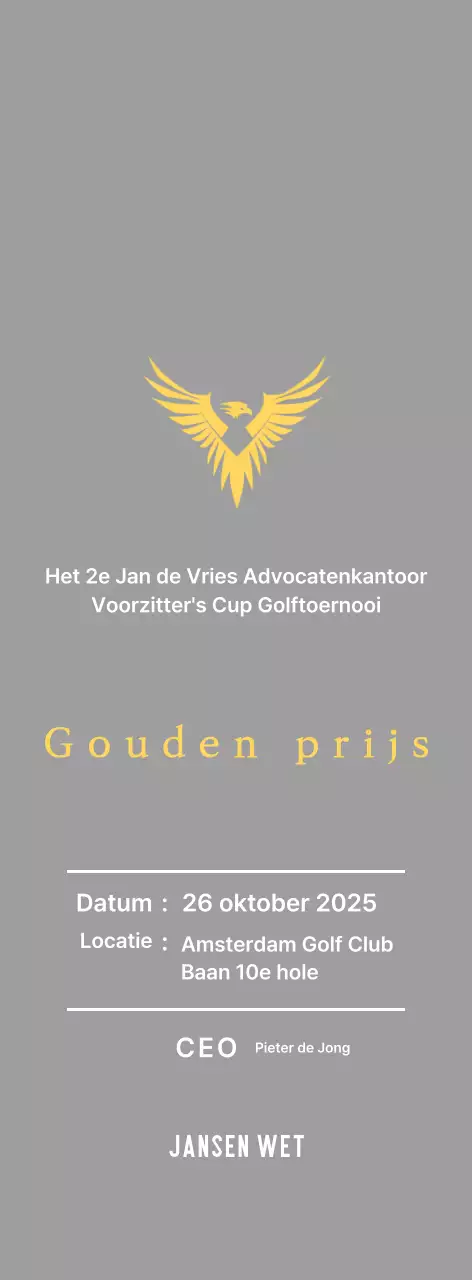 Nette golftoernooi plaquette met een adelaar