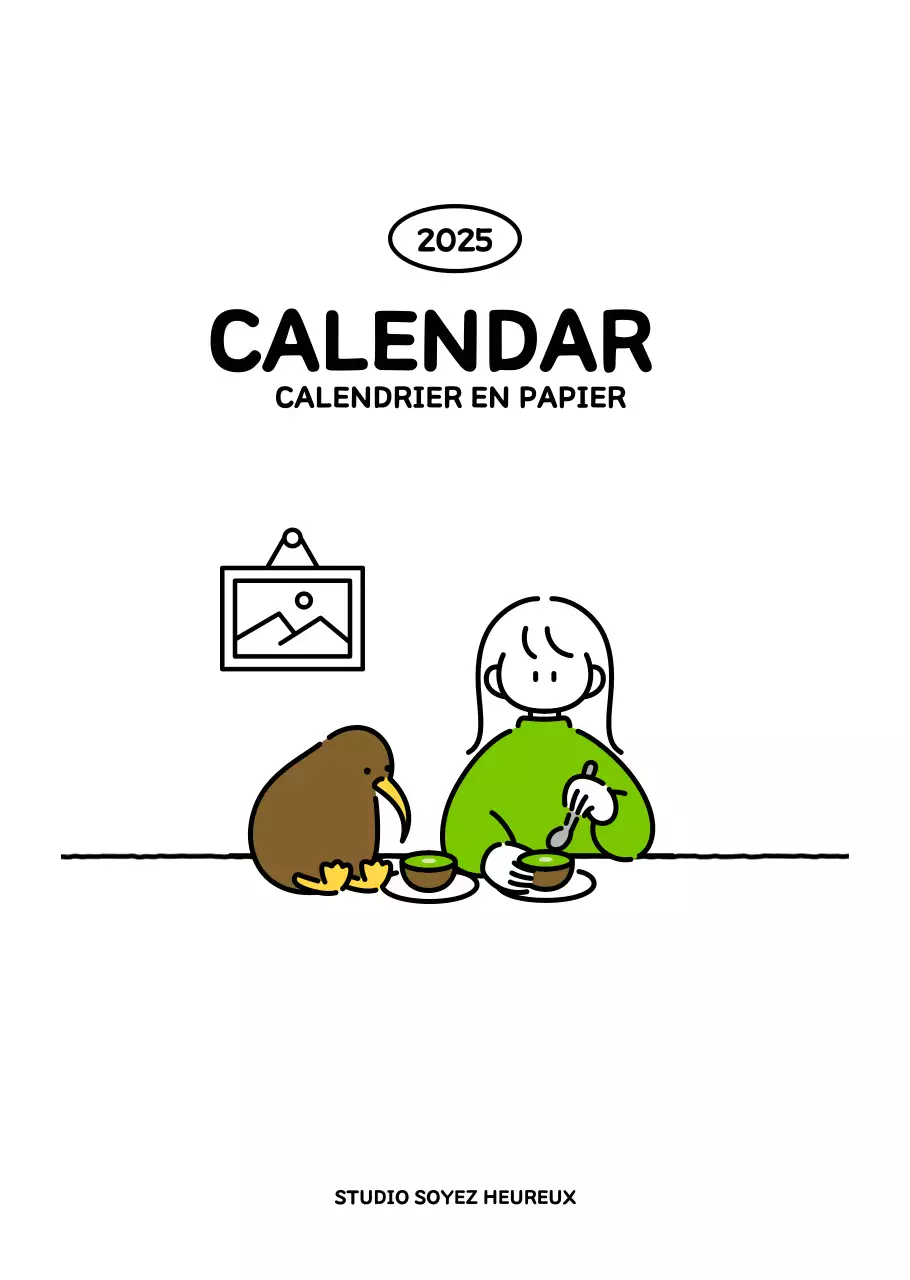 Calendrier illustré avec un joli style de lignes