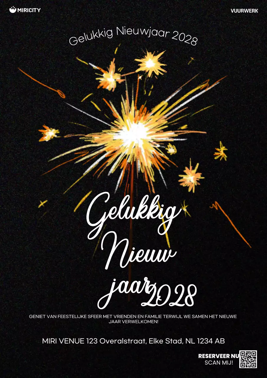 uitnodiging feestelijk nieuwjaar zwart