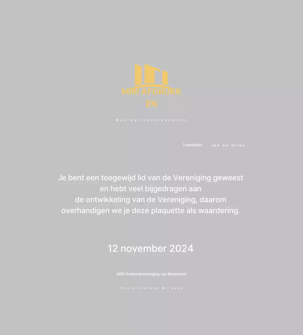 Gouden Nette Waardering Plaquette