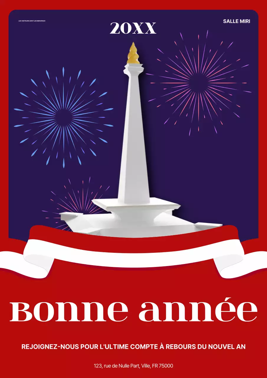 invitation moderne rouge pour le nouvel an