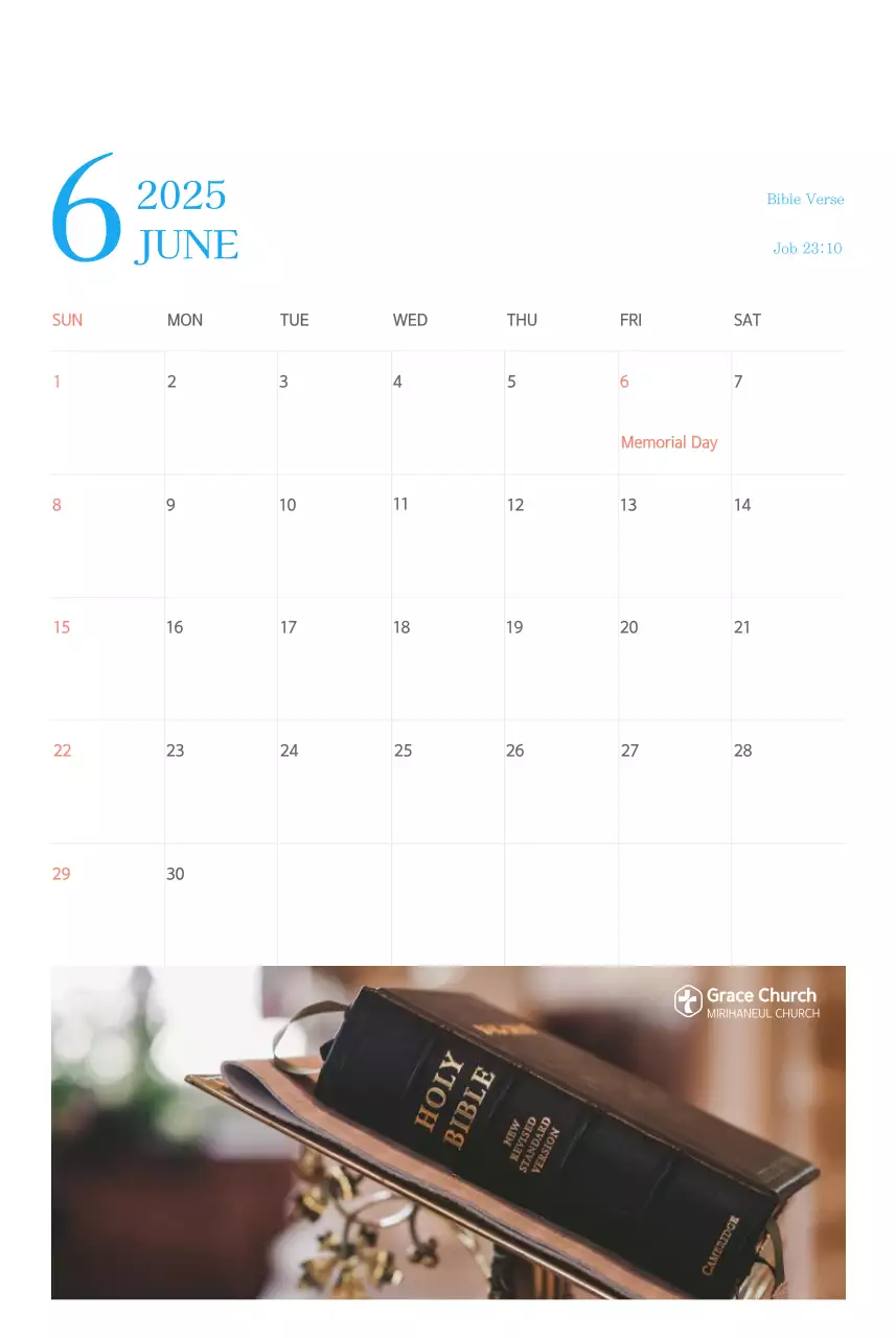 Kalender gereja berkonsep modern berwarna biru