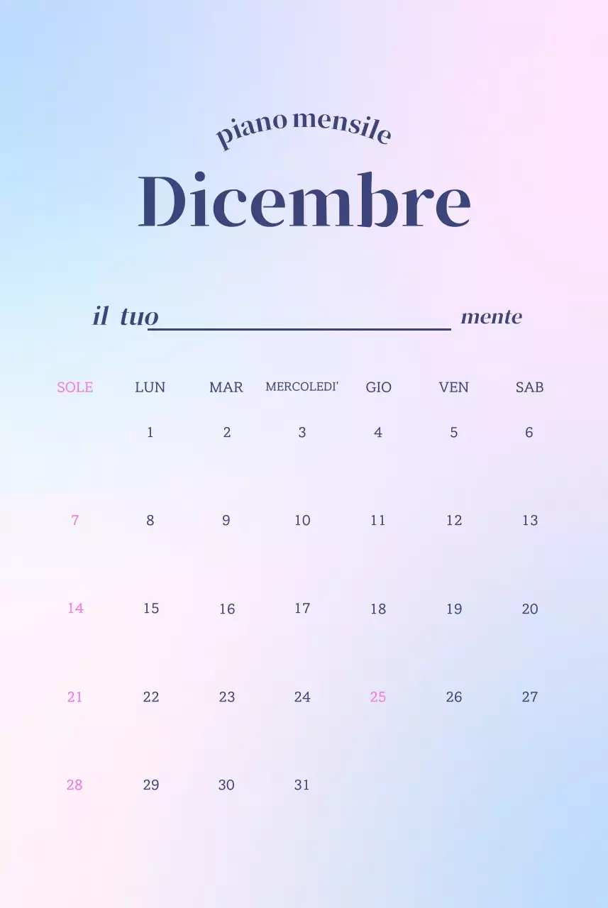 Scrittura del calendario minimalista a gradi