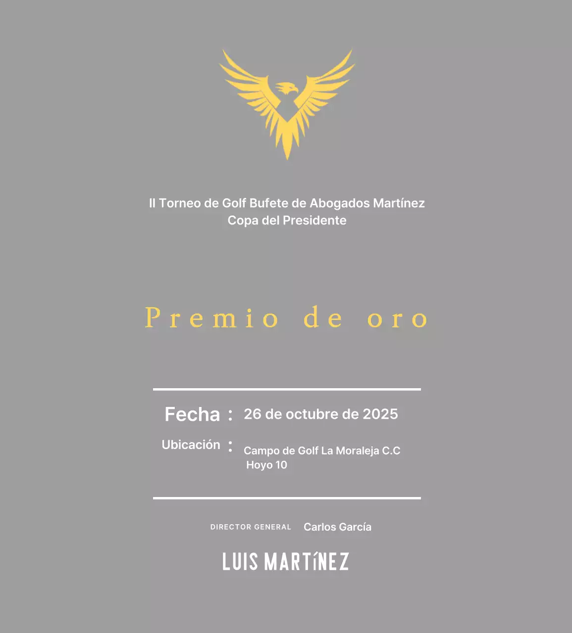 Bonita placa de torneo de golf con un águila