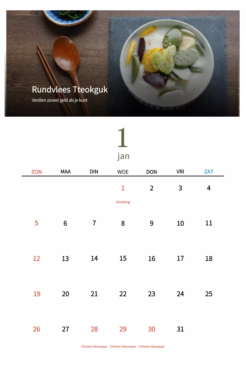 Traditioneel Koreaans restaurant concept kalender in beige
