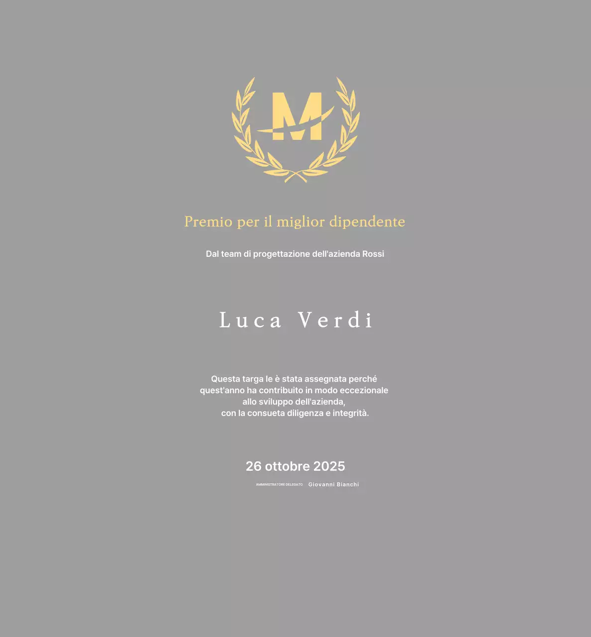 Targa d'iscrizione ordinata con allori