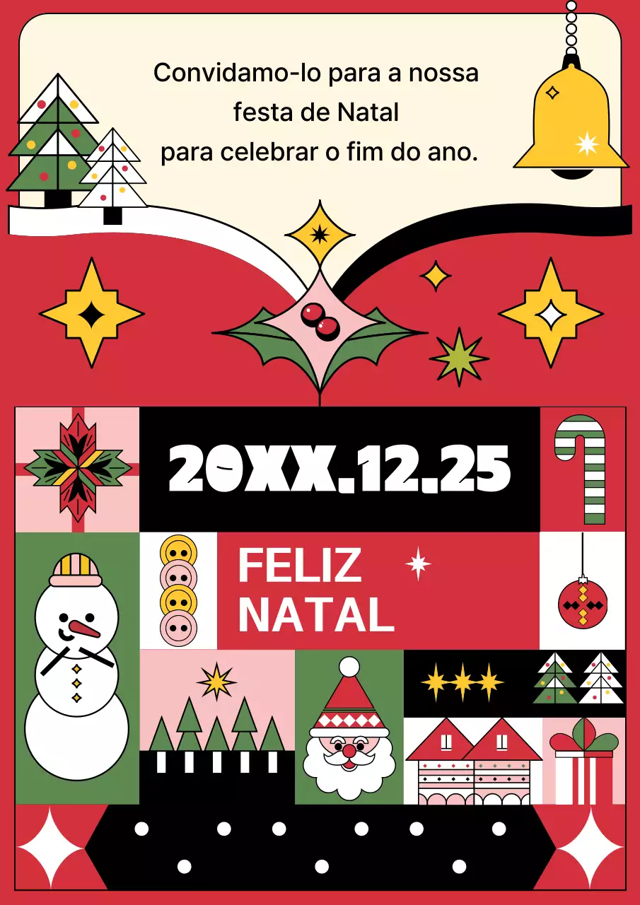 Convite de Natal geométrico vermelho