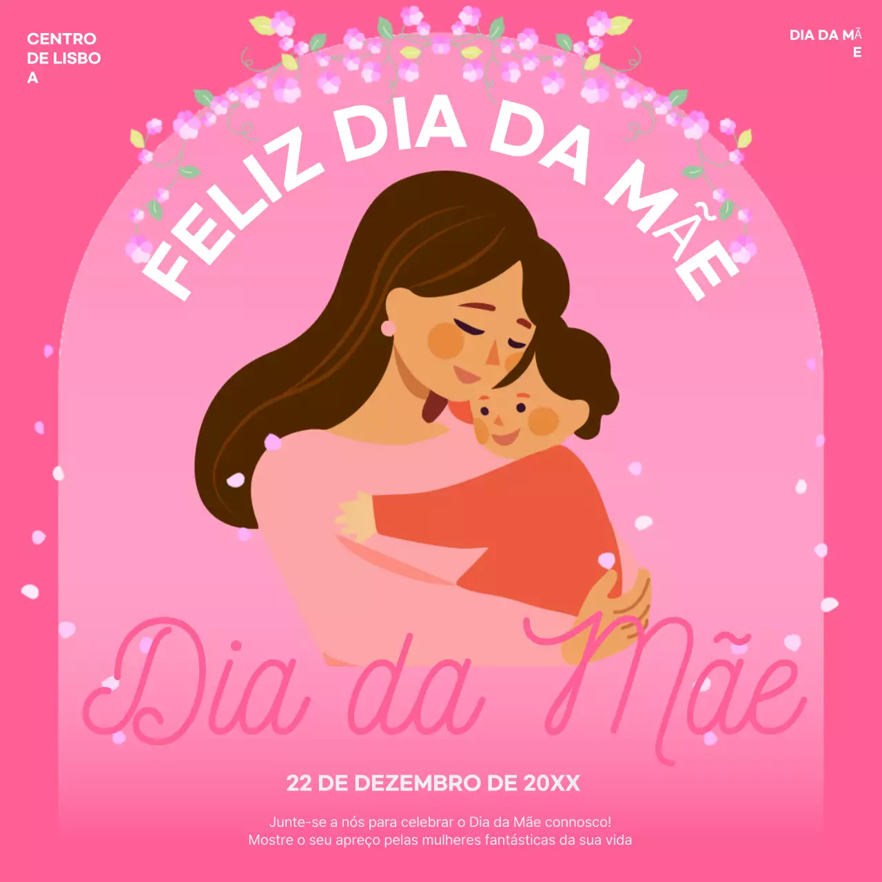 convite floral cor-de-rosa para o Dia da Mãe
