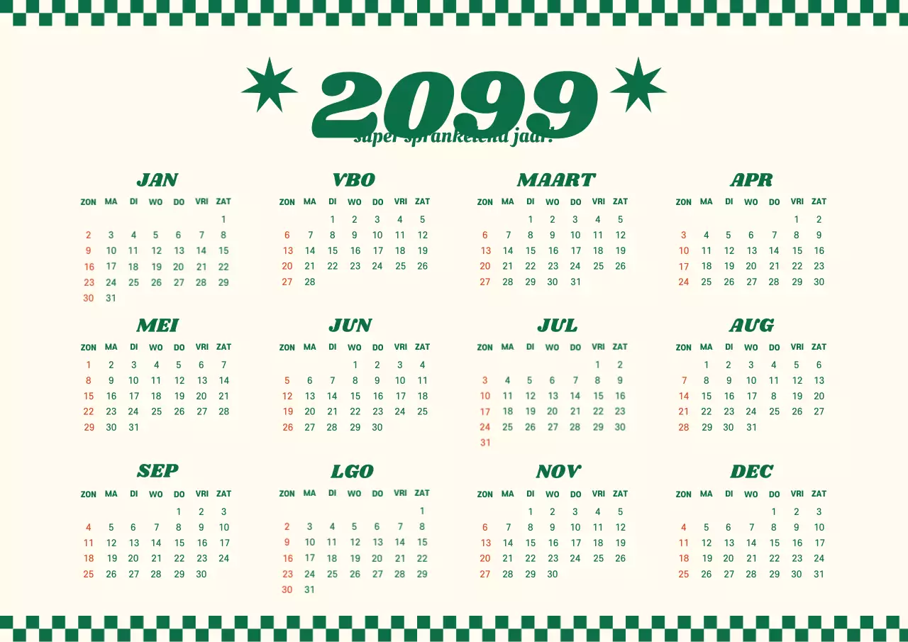 Ivoor retro kitscherige jaarkalender