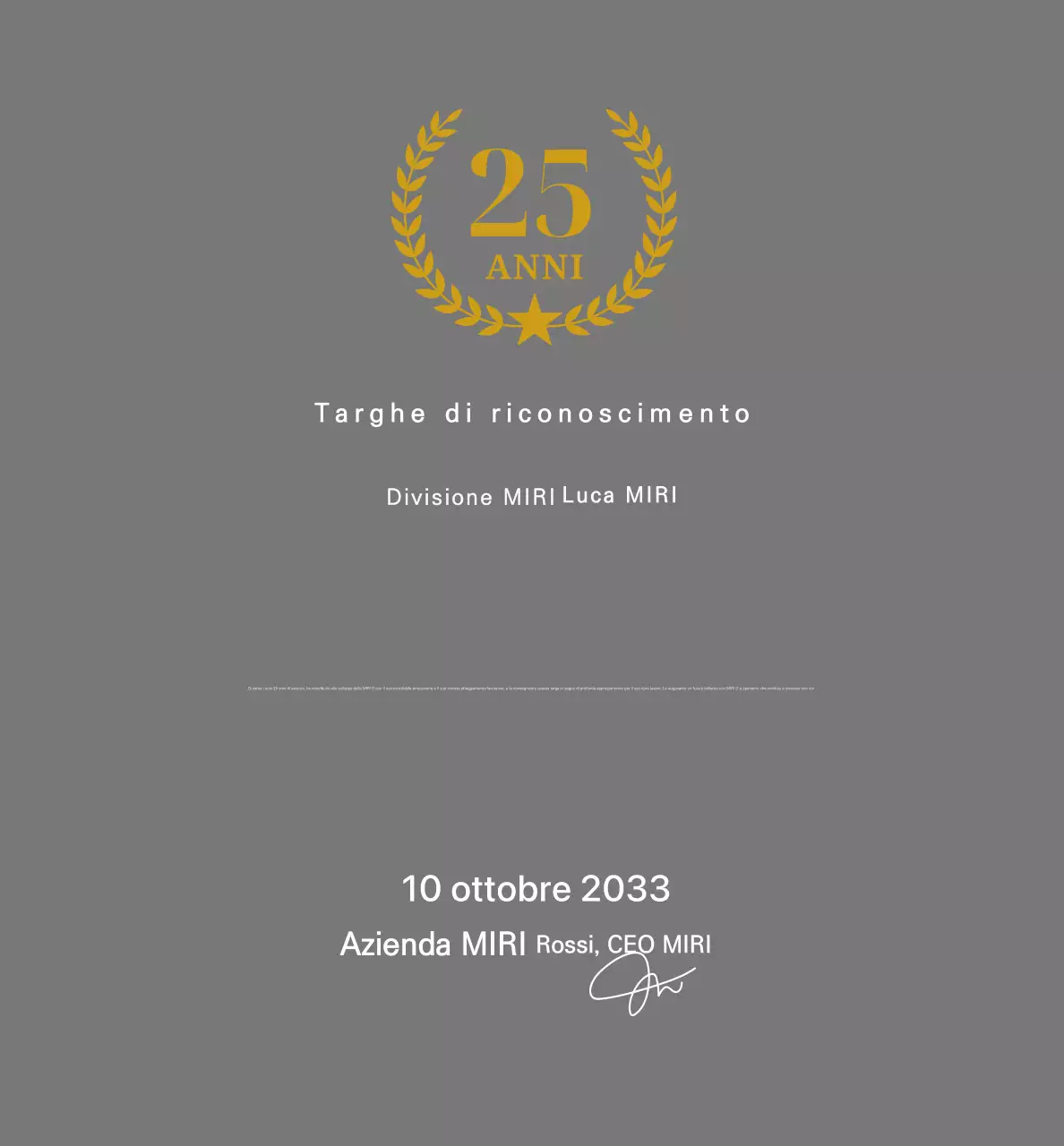 Targa di apprezzamento classica grigia