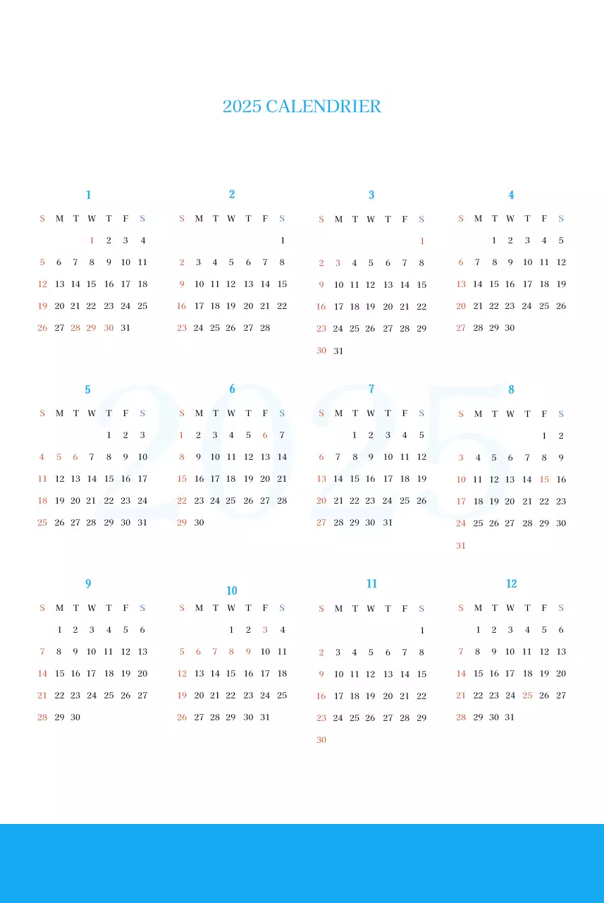 Calendrier d'église moderne bleu