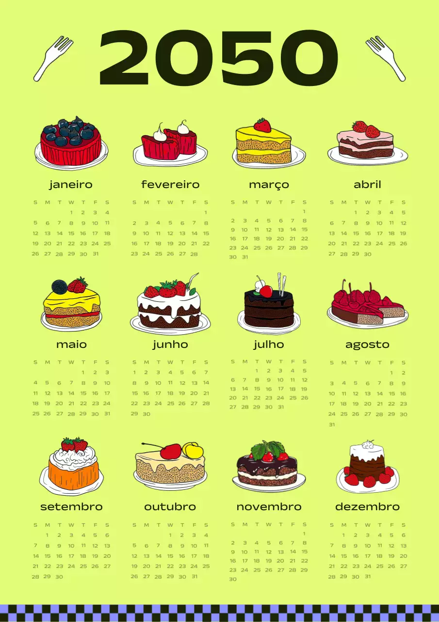 Um calendário alimentar kitsch em preto e néon