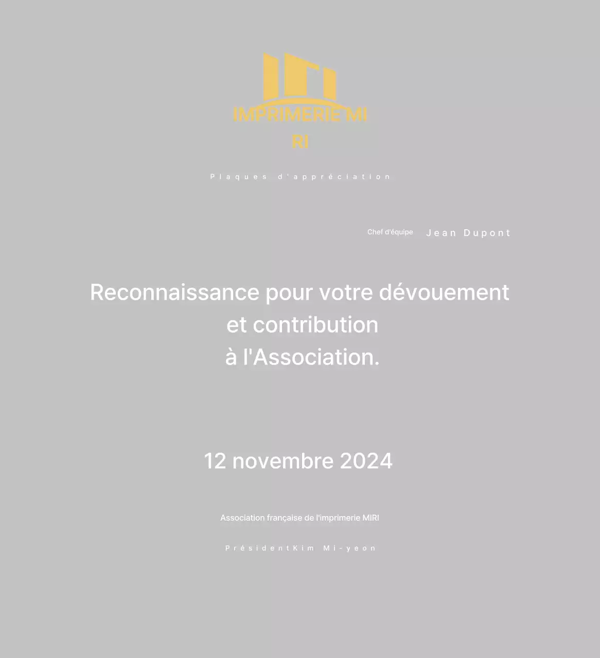 Plaque d'appréciation or Neat