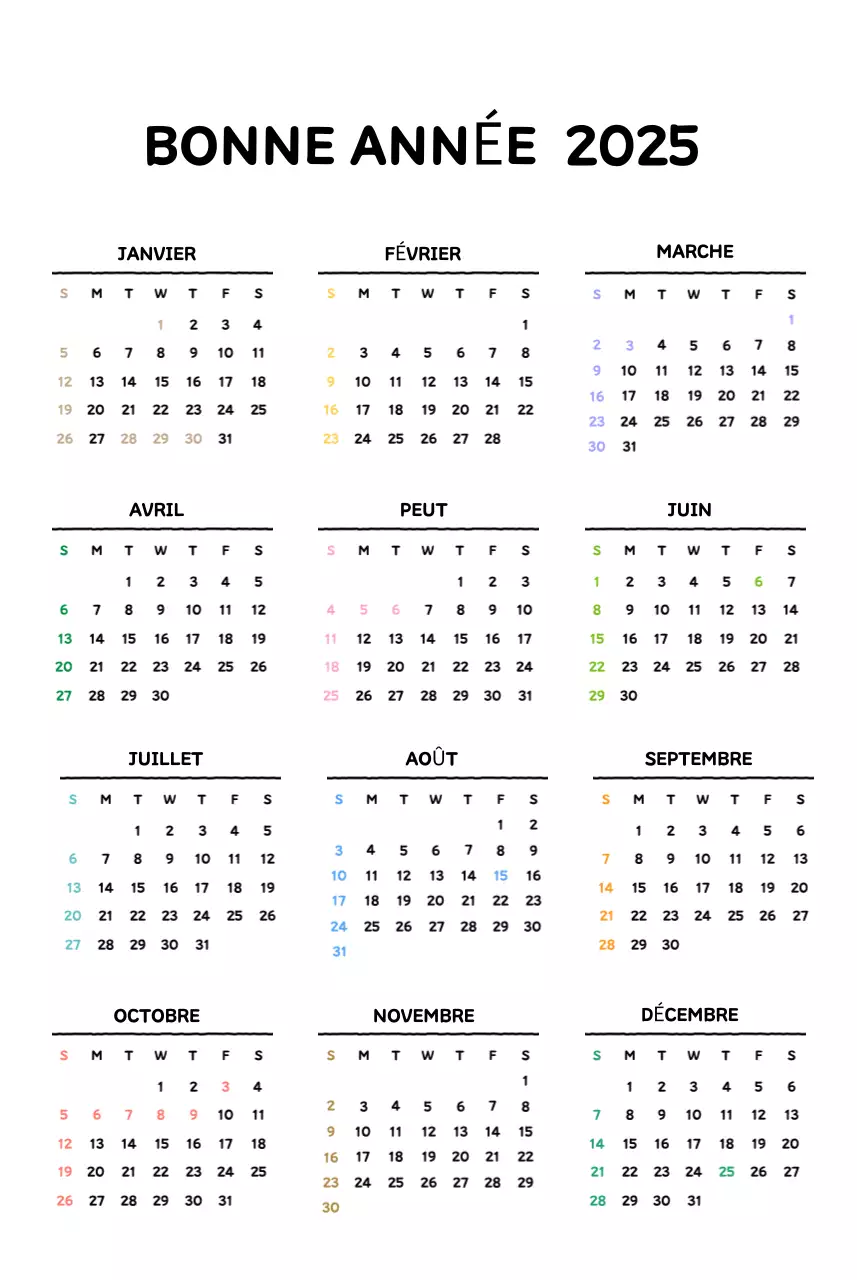 Calendrier illustré avec un joli style de lignes