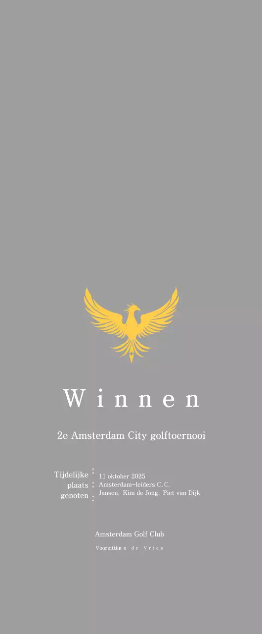 Klassieke golftoernooitrofee met kleurrijke feniksdecoratie