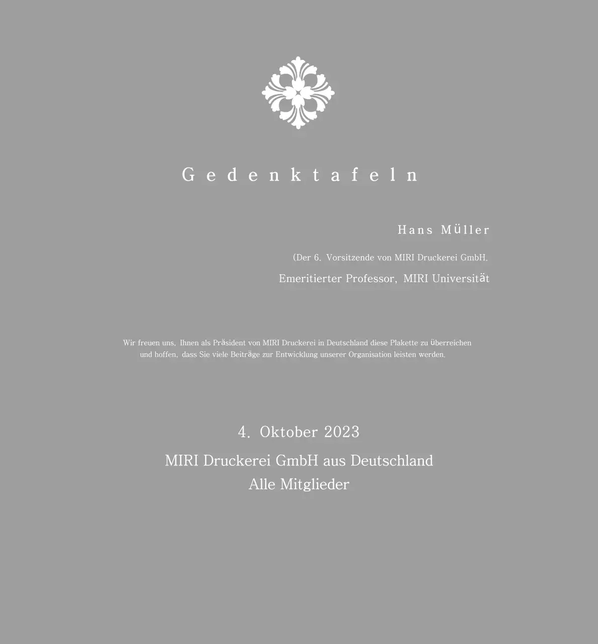 Klassische Auftragsplakette mit Muster