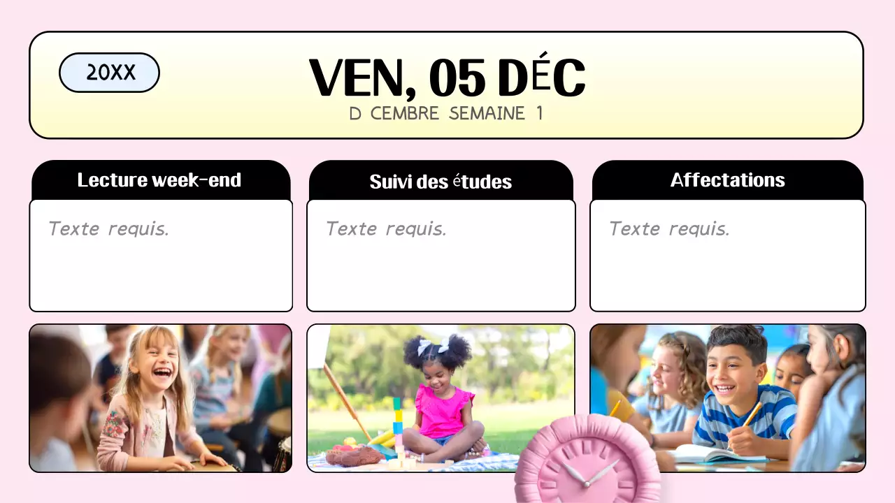 agenda de classe rose tendance