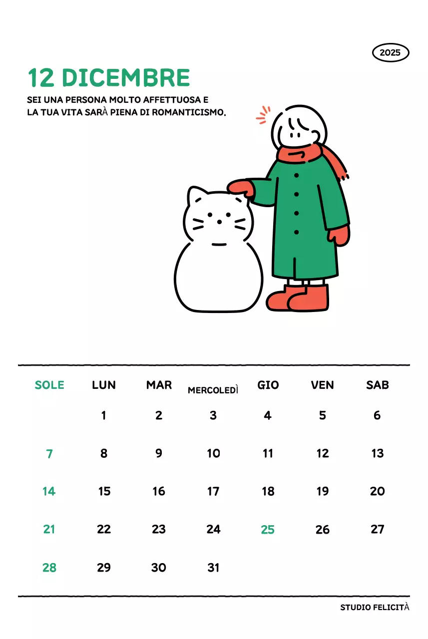 Calendario illustrato con un grazioso stile di linee