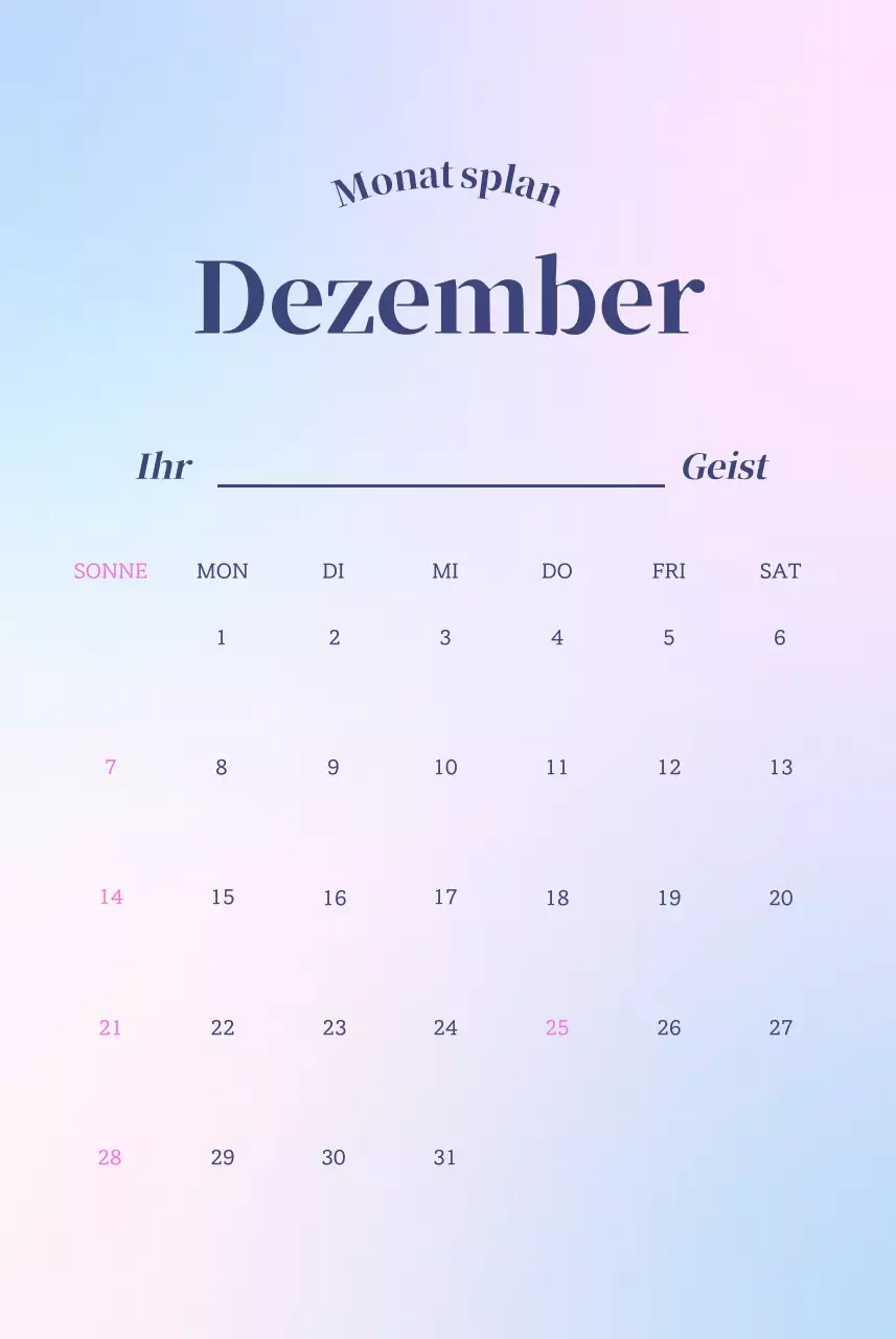 Minimalistischer Kalender mit Farbverlauf