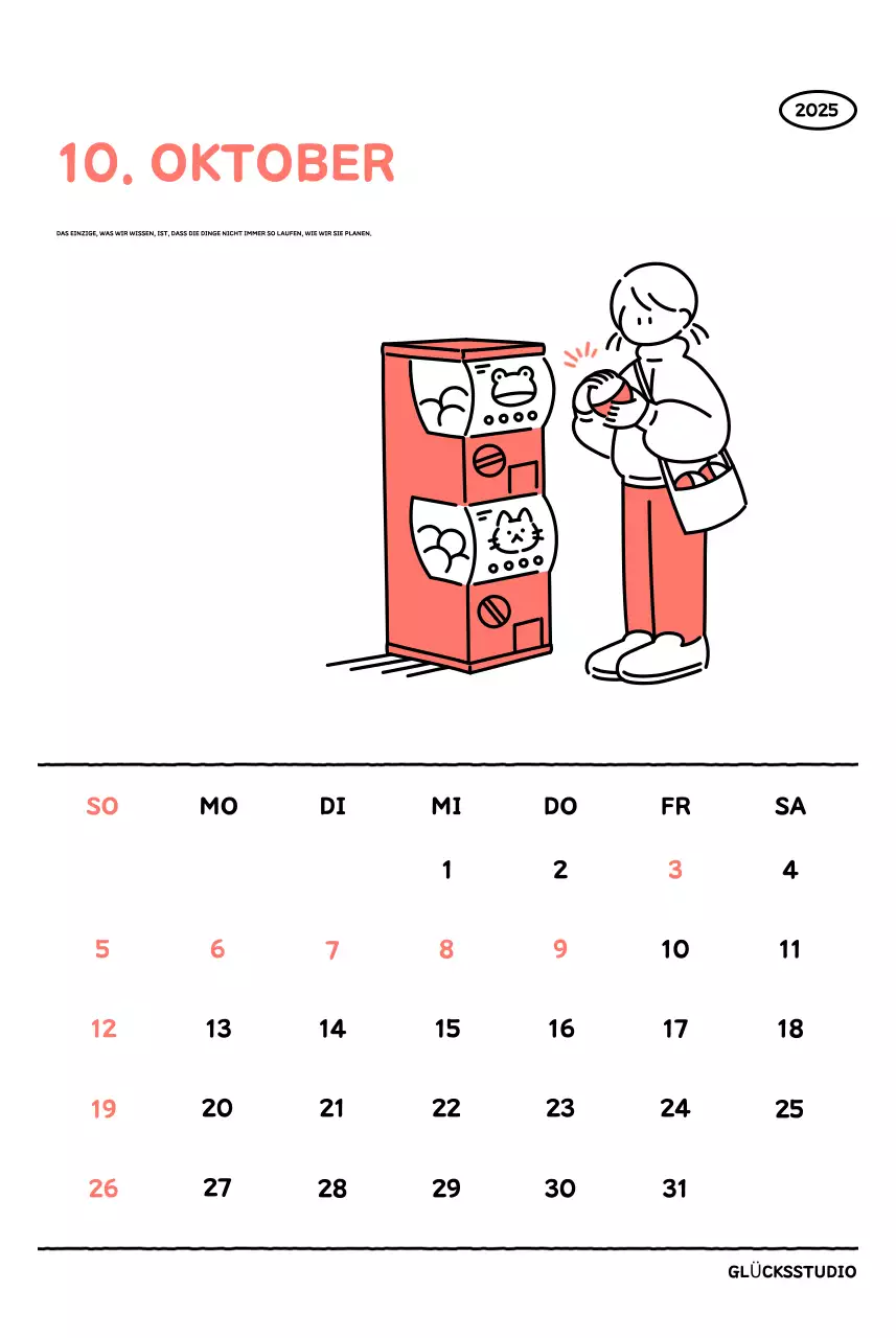 Illustrierter Kalender mit schönem Linienstil