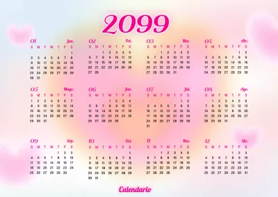 Calendario adorable rosa plan anual