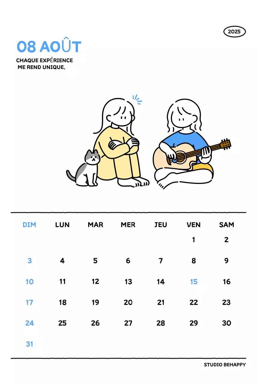 Calendrier illustré avec un joli style de lignes