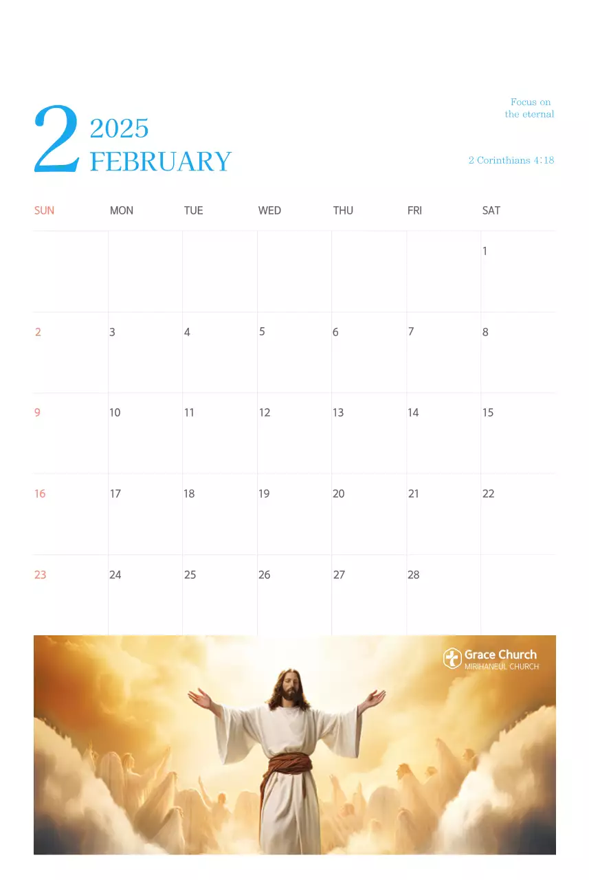 Kalender gereja berkonsep modern berwarna biru