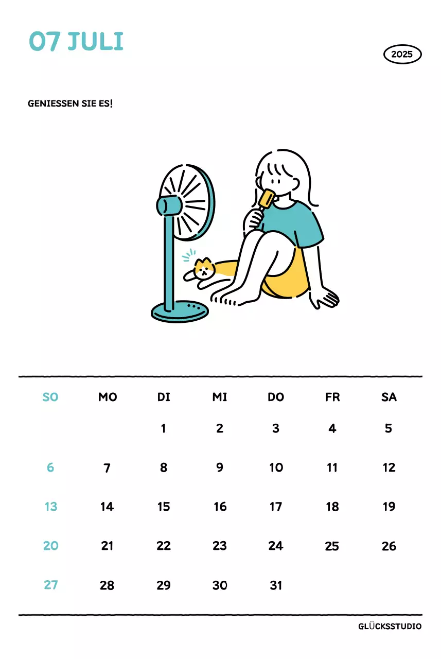 Illustrierter Kalender mit schönem Linienstil