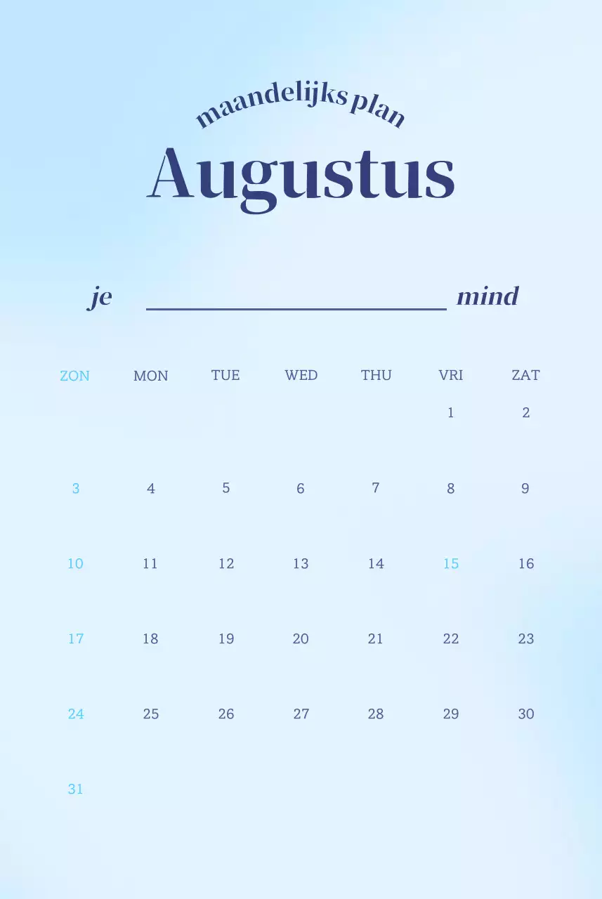 Minimalistische kalender met kleurverloop