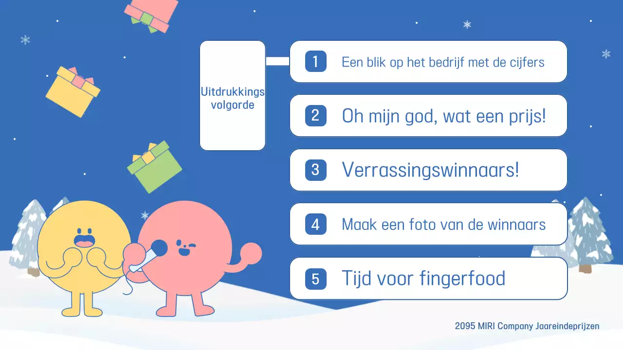 Een blauwe en roze aankondiging voor het eindejaarsevenement