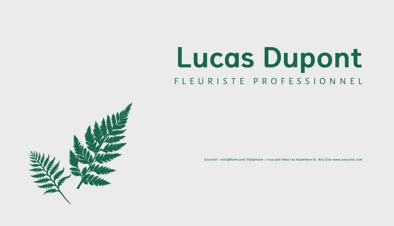 carte de fleuriste minimaliste verte