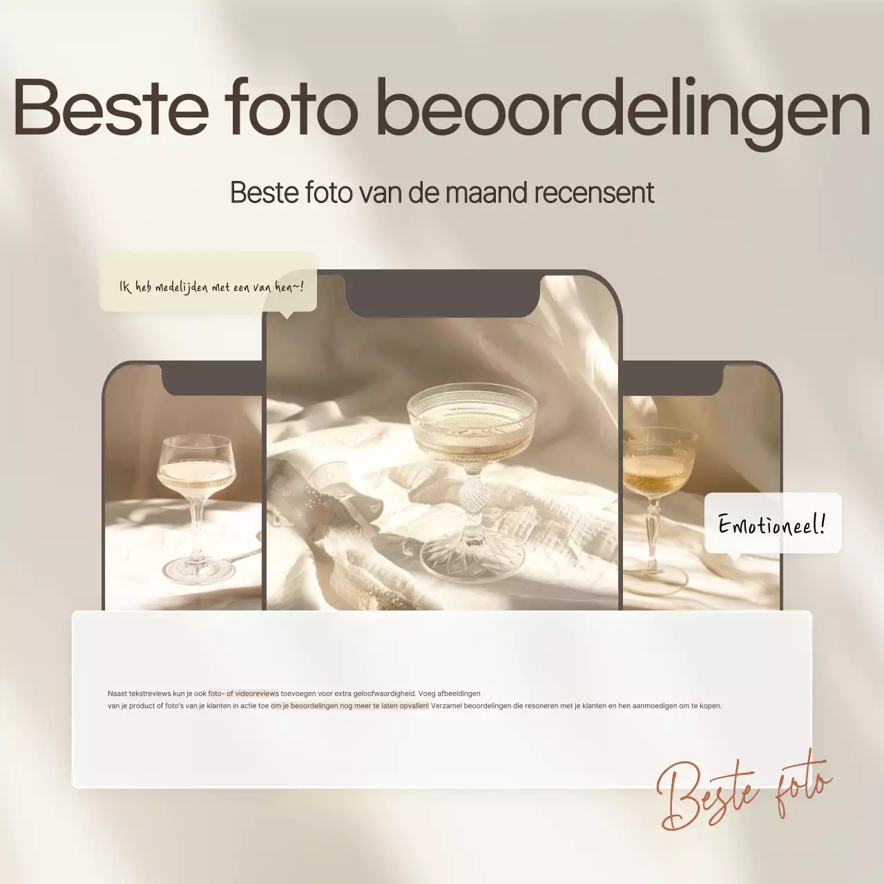 Minimalistische merkbeoordelingssjabloon advertentie in beige