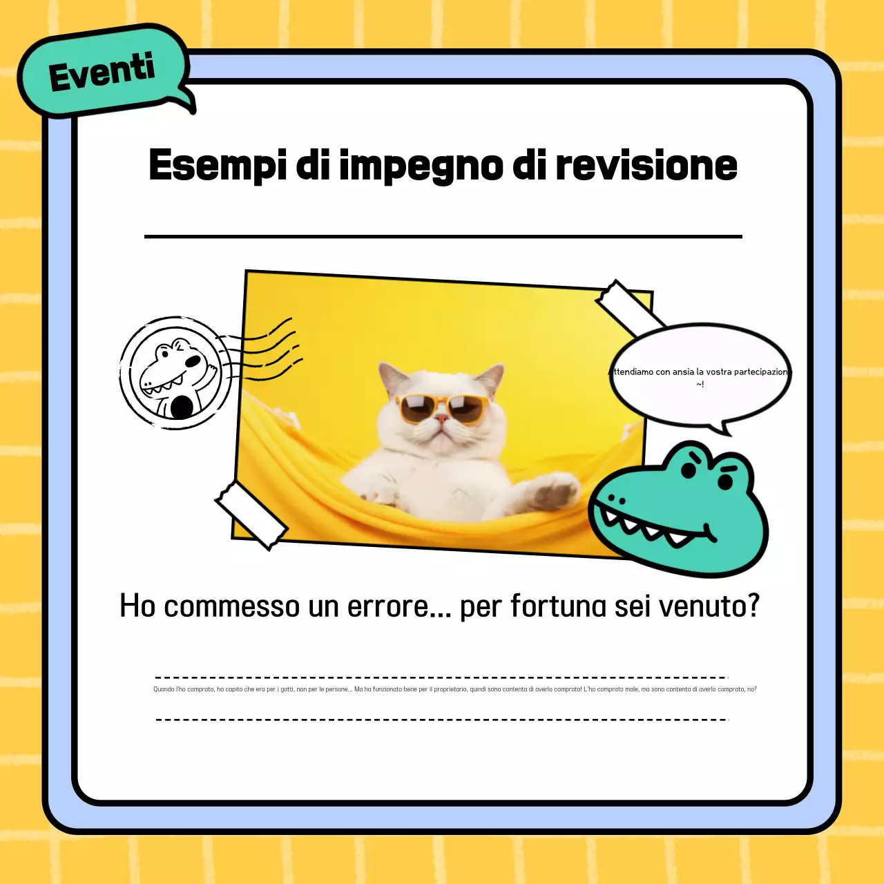 Promuovere un evento di recensione del centro commerciale Yellow's Cute