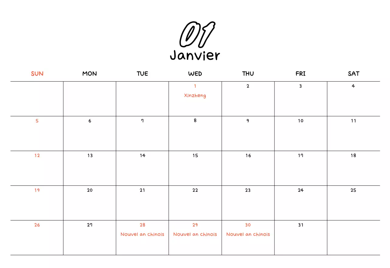 Calendrier jaune du Nouvel An