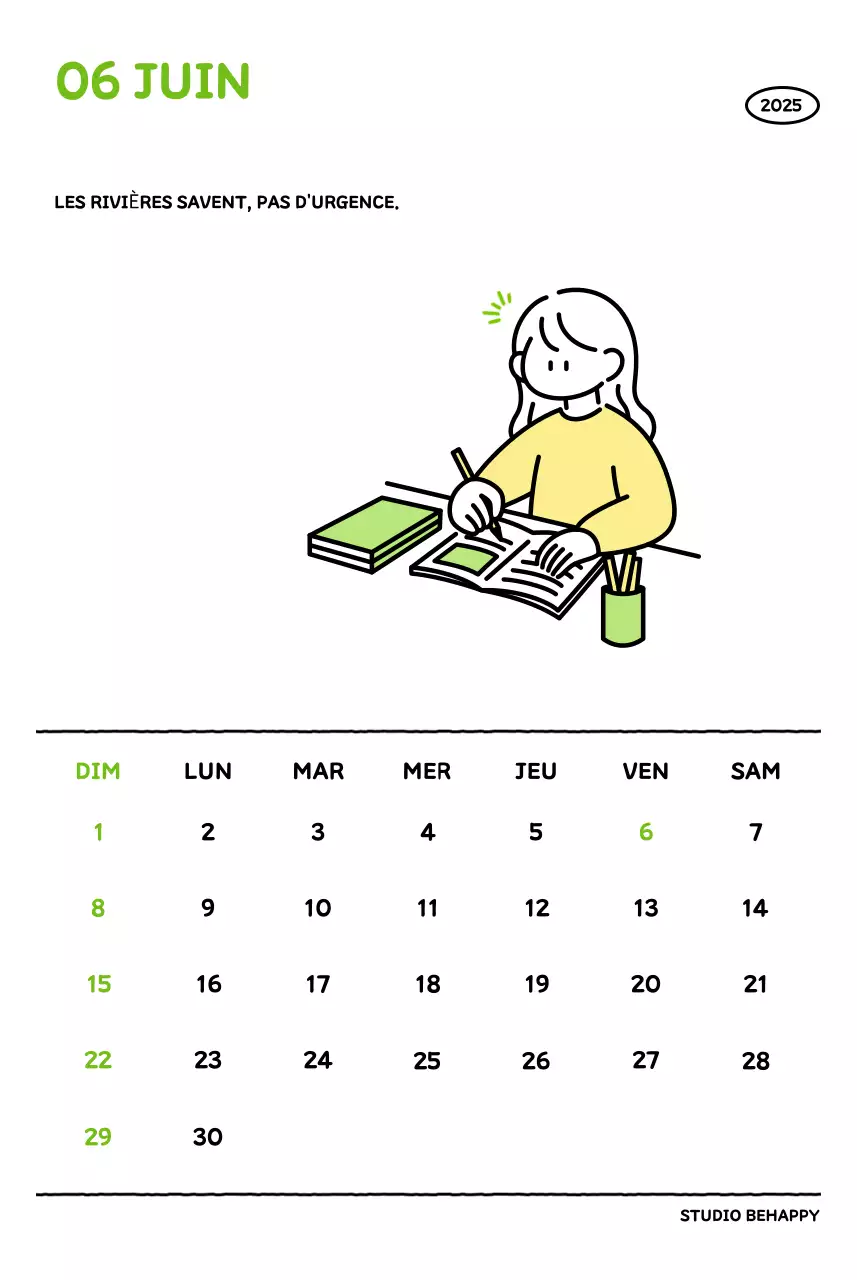Calendrier illustré avec un joli style de lignes