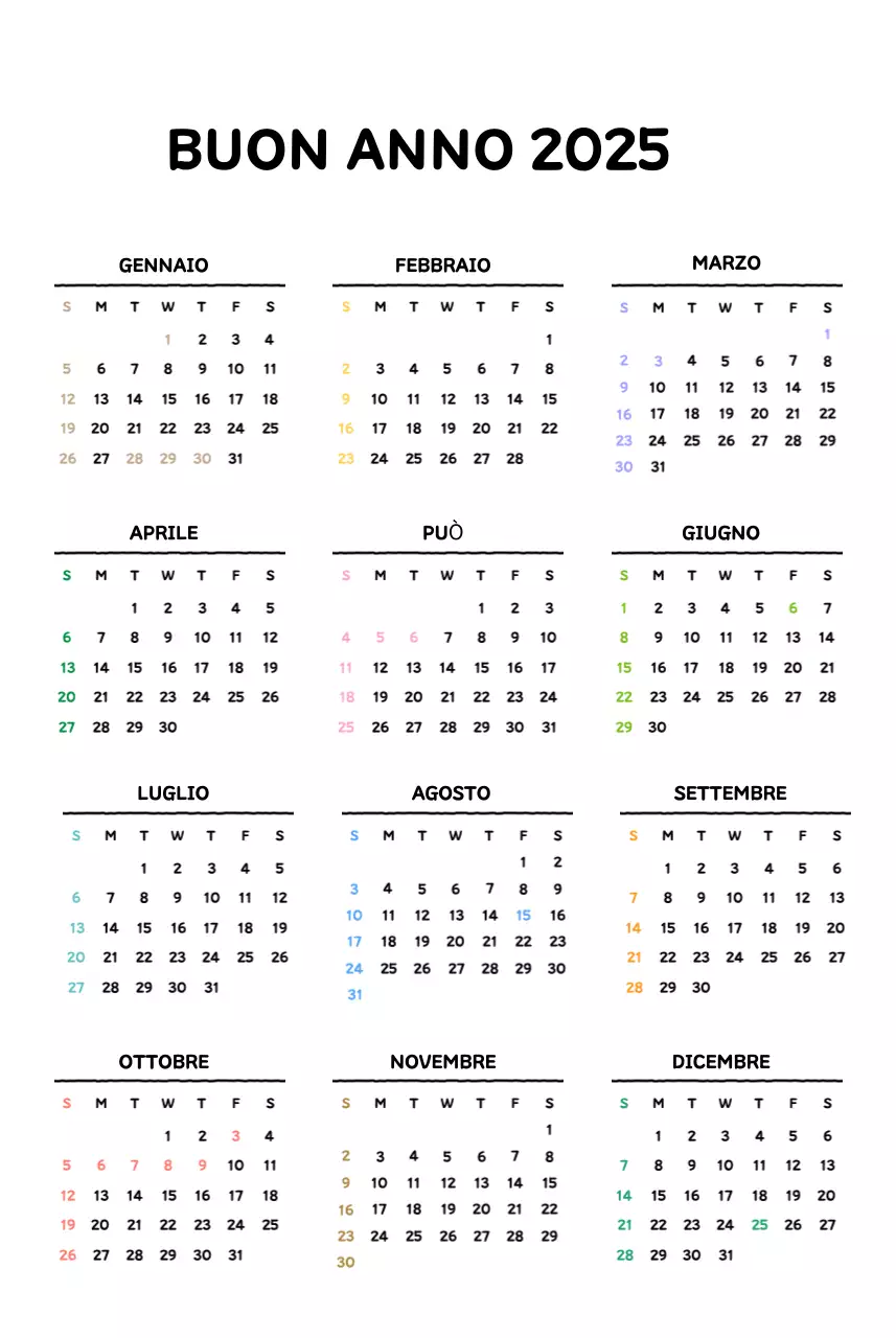 Calendario illustrato con un grazioso stile di linee
