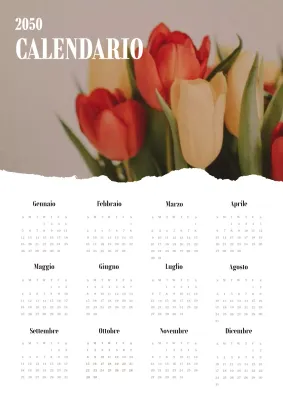 Elegante calendario floreale in rosso e bianco