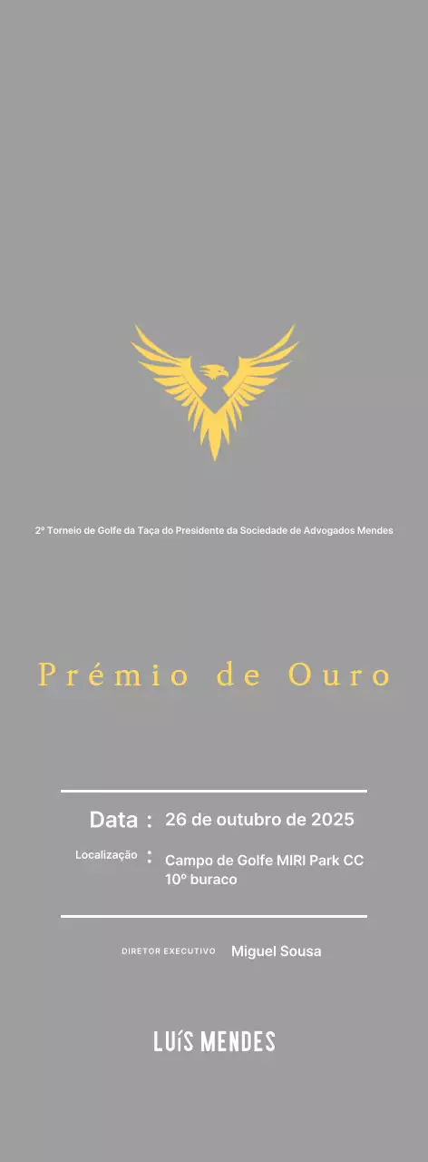 Placa de torneio de golfe elegante com uma águia